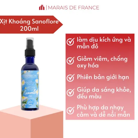 Xịt Khoáng Hoa Cúc Sanoflore 200ml - Nước Hoa Hồng Dưỡng Ẩm Làm Dịu Da Nhạy Cảm, Organic Pháp
