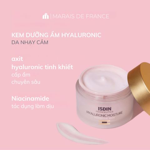 Tester Kem Dưỡng Ẩm Isdinceutics Hyaluronic Moisture Sensitive 50g - Dành Cho Da Nhạy Cảm, Cấp Ẩm & Phục Hồi Da, Chất Kem Nhẹ Thoáng Mát