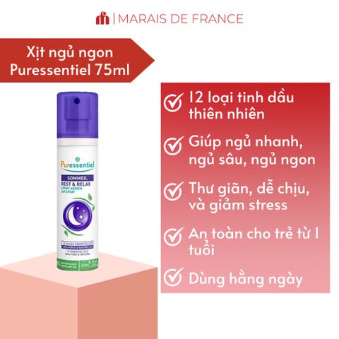 Xịt Tinh Dầu Ngủ Ngon Puressentiel Sommeil 75ml - 12 Tinh Dầu Thiên Nhiên Thư Giãn Ngủ Sâu An Toàn Cho Người Lớn & Trẻ Em