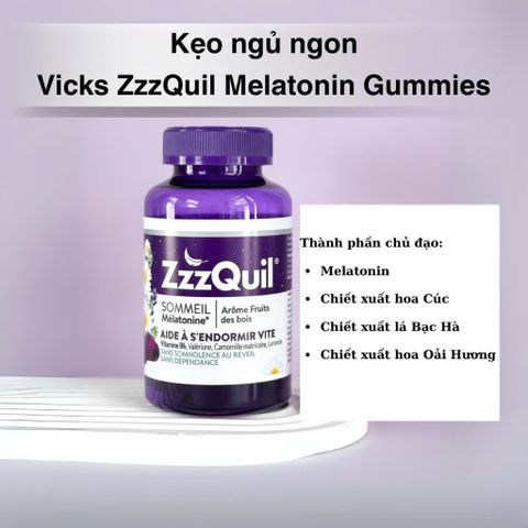 Kẹo Ngủ Vicks ZzzQuil Sleep Gummies - Hỗ Trợ Ngủ Ngon 60 Viên, Giúp Ngủ Nhanh Hơn, Không Gây Nghiện, Hương Trái Cây Rừng