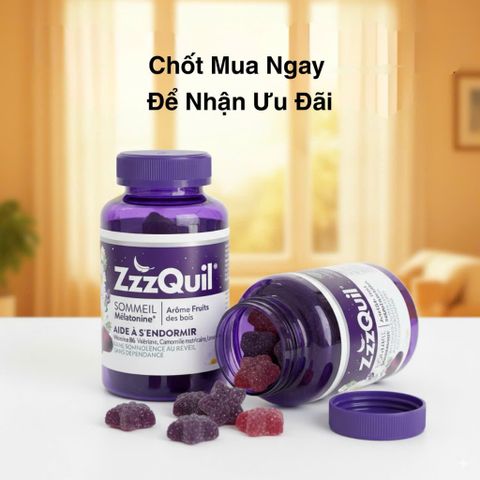 Kẹo Ngủ Vicks ZzzQuil Sleep Gummies - Hỗ Trợ Ngủ Ngon 60 Viên, Giúp Ngủ Nhanh Hơn, Không Gây Nghiện, Hương Trái Cây Rừng