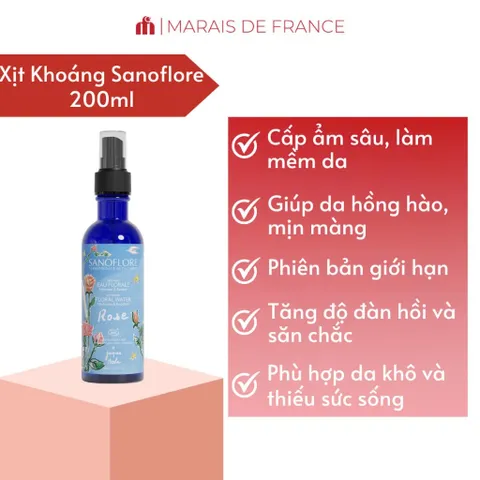 Xịt Khoáng Hoa Hồng Sanoflore 200ml - Nước Cân Bằng Dưỡng Ẩm, Làm Dịu Da, Phù Hợp Mọi Loại Da, Mùi Hương Thơm Dễ Chịu