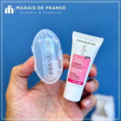 Bộ Pranarôm SOS Răng Sữa - Gel Hữu Cơ Giảm Đau Nướu + Găng Tay Silicon Dịu  Nhẹ Cho Bé Mọc Răng 100% Thiên Nhiên