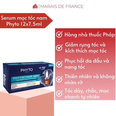 Tinh Chất Ngăn Rụng Tóc Nam Phyto Phytocyane Men Serum - Kích Thích Mọc Tóc & Tăng Mật Độ Tóc - 12 Ống Dưỡng Tóc Chất Lượng Cao