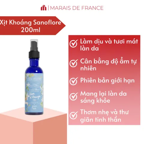 Xịt Khoáng Hoa Cam Sanoflore 200ml – Toner Dưỡng Ẩm Làm Dịu Da Hữu Cơ, Chăm Sóc Da Mệt Mỏi, Cải Thiện Sáng Da Tự Nhiên