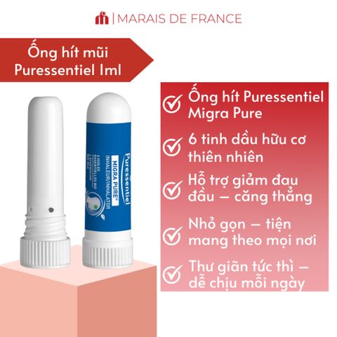Ống Hít Giảm Đau Đầu Puressentiel Migra Pure - 6 Tinh Dầu Hữu Cơ Thư Giãn, Giảm Căng Thẳng, Tiện Lợi Mang Theo