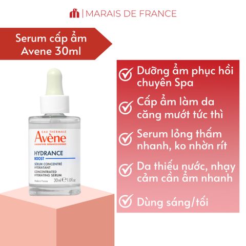 Serum Cấp Nước Avene Hydrance Boost 30ml - Dưỡng Ẩm Sâu, Phục Hồi Da Nhạy Cảm, Giúp Làm Dịu & Căng Mướt Da