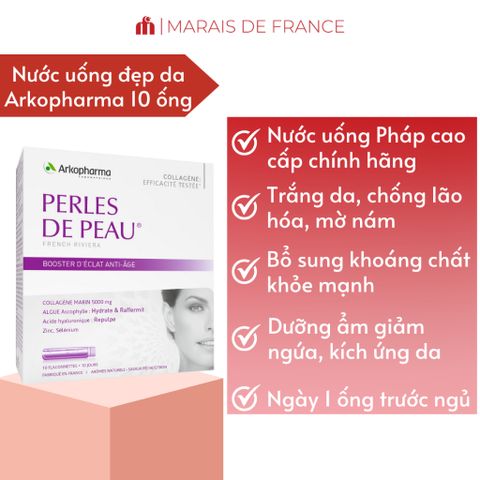 Arkopharma Perles De Peau Radiance Collagen 5000mg – Nước Uống Đẹp Da Pháp (Hộp 10 Ống)