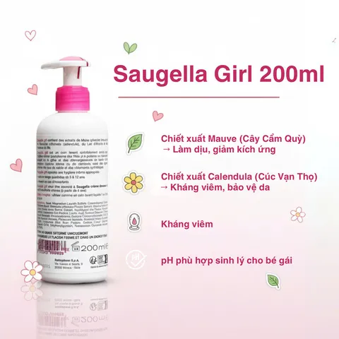 Dung Dịch Vệ Sinh Bé Gái Saugella Girl 200ml - An Toàn, Dịu Nhẹ, Bảo Vệ Vùng Kín Hằng Ngày Cho Bé Từ 3-12 Tuổi