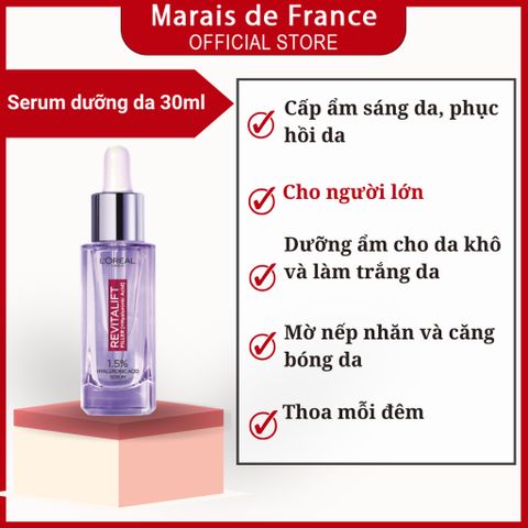 Serum L'Oreal Revitalift 1.5% Hyaluronic Acid 30ml - Cấp Ẩm, Chống Lão Hóa, Làm Sáng Da - Phù Hợp Mọi Loại Da