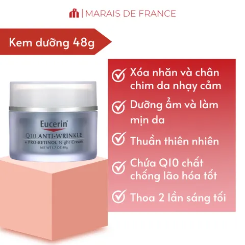 Kem Dưỡng Eucerin Q10 Anti-Wrinkle 48g - Chăm Sóc Da Nhạy Cảm, Cấp Ẩm Sâu, Làm Mờ Nếp Nhăn, Dưỡng Da Mịn Màng