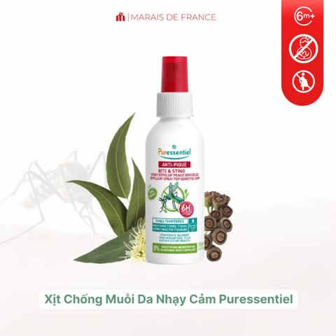 Xịt Chống Muỗi Thiên Nhiên Puressentiel 100ml - An Toàn Cho Bé & Mẹ Bầu, Hiệu Quả 6h, Không DEET, Chống Côn Trùng Tốt Nhất