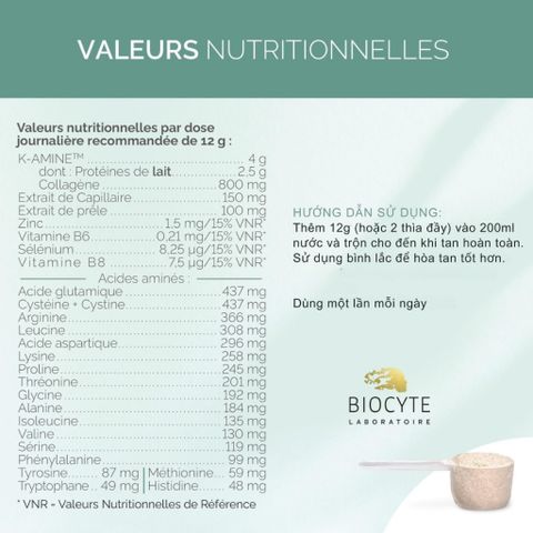 Bột Uống Giảm Rụng Tóc Biocyte Keratine Max - Giúp Tóc Mọc Chắc Khỏe, Dày Bóng, Collagen, Vitamin B, Phục Hồi Tóc Hư Tổn 240g