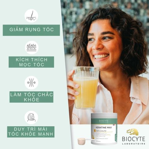 Bột Uống Giảm Rụng Tóc Biocyte Keratine Max - Giúp Tóc Mọc Chắc Khỏe, Dày Bóng, Collagen, Vitamin B, Phục Hồi Tóc Hư Tổn 240g