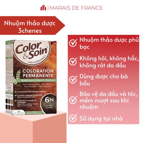 Nhuộm Tóc Thảo Dược 3 CHENES Pháp - Không Amoniac, An Toàn Cho Mẹ Bầu, Phủ Bạc Tự Nhiên, Dễ Sử Dụng Tại Nhà