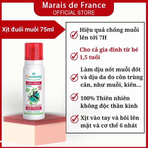 Puressentiel Xịt Chống Muỗi Thiên Nhiên 75ml - Chống Muỗi & Làm Dịu Da, An Toàn Cho Gia Đình, Hiệu Quả Lên Đến 7 Giờ