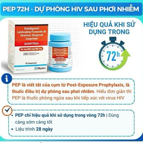 (Hàng công ty) Viên Uống PEP72h-ARV ACRIPTEGA ngừa HIV sau QHTD và là ARV ức chế virut HIV 1 lọ 30 viên Chính hãng