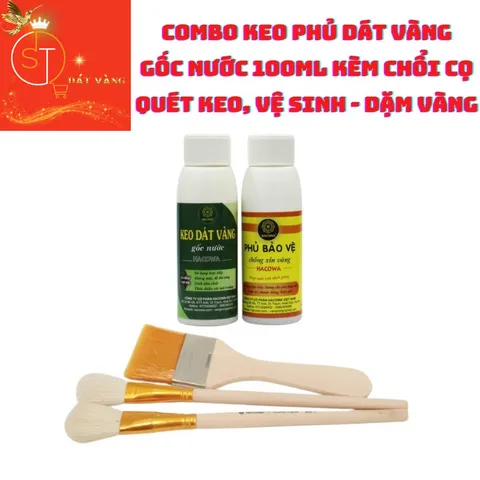 Keo Phủ Dát Vàng Gốc Nước 100ml Kèm Chổi Cọ - Vệ Sinh Dặm Vàng Cho Hoa Quả, Thạch Cao, Xi Măng, Giấy Vải, Đồ Da