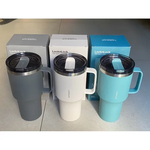 Ly Giữ Nhiệt LocknLock Metro King Tumbler 820ml Có Quai Cầm - Bình Giữ Nhiệt Thép Không Gỉ Màu Xám, Giữ Nóng 3 Giờ, Duy Trì Nhiệt Độ Lý Tưởng
