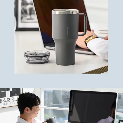 Ly Giữ Nhiệt LocknLock Metro King Tumbler 820ml Có Quai Cầm - Bình Giữ Nhiệt Thép Không Gỉ Màu Xám, Giữ Nóng 3 Giờ, Duy Trì Nhiệt Độ Lý Tưởng