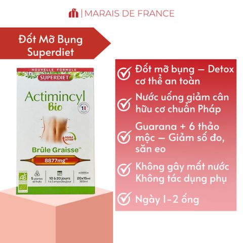 Nước Uống Giảm Mỡ Superdiet Actimincyl Bio - Hỗ Trợ Đốt Mỡ, Săn Chắc Vòng Eo - Hộp 20 Ống Hữu Cơ từ Pháp