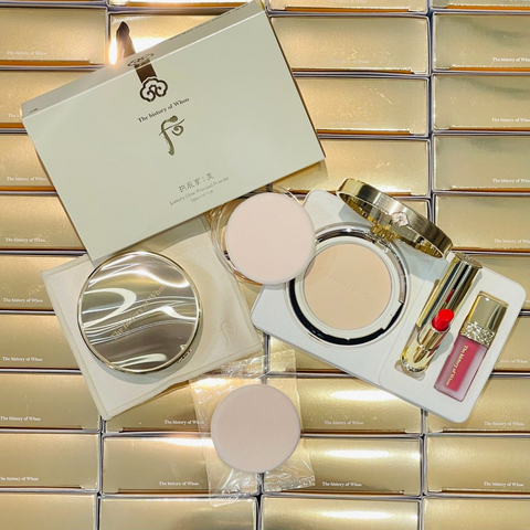 Bộ Phấn Phủ Đẳng Cấp The Whoo Gongjinhyang Mi Luxury Glow + 2 Son Mini Tiện Lợi - Trang Điểm Lớp Mịn, Tự Nhiên, Kiểm Soát Dầu