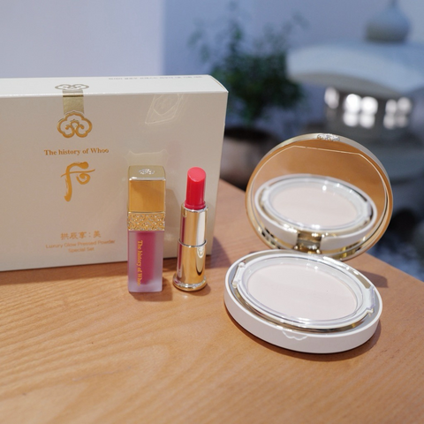 Set Phấn Phủ The Whoo Gongjinhyang Mi Luxury Glow + 2 Son Mini - Phấn Nén Kiểm Soát Dầu, Làn Da Sáng Mịn, Quà Tặng Sang Trọng