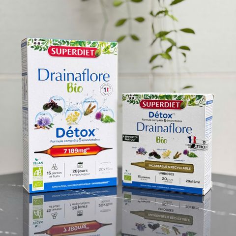 Nước Uống Detox Superdiet Drainaflore Bio – Thải Độc Gan Thận Ruột Từ Thảo Mộc Hữu Cơ - Hộp 20 Ống 15ml