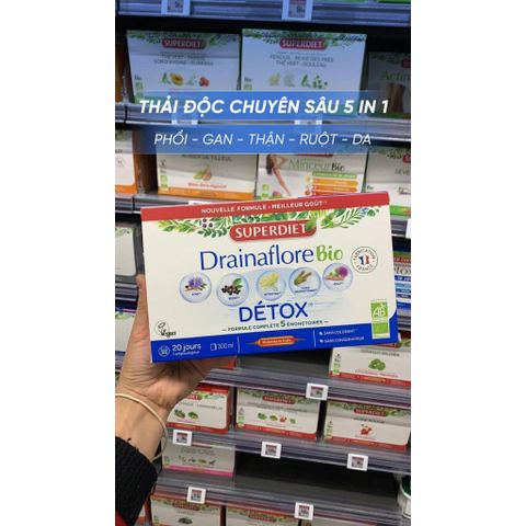 Nước Uống Detox Superdiet Drainaflore Bio – Thải Độc Gan Thận Ruột Từ Thảo Mộc Hữu Cơ - Hộp 20 Ống 15ml