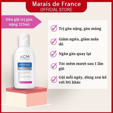 Dầu Gội ACM Novophane.K 125ml - Giải Pháp Chuyên Biệt Làm Sạch Gàu, Giảm Ngứa & Làm Dịu Da Đầu - Dược Mỹ Phẩm Pháp