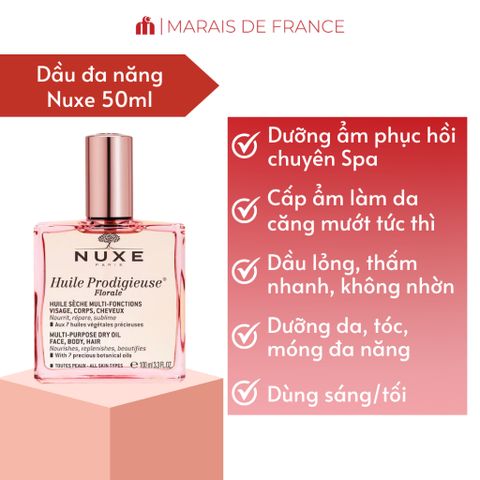 Dầu Khô Đa Năng Nuxe Huile Prodigieuse Florale 50ml - Dưỡng ẩm Da & Tóc, Hương Hoa Tươi Mát, Chăm Sóc Toàn Diện