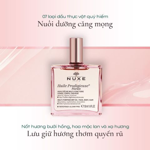 Dầu Khô Đa Năng Nuxe Huile Prodigieuse Florale 50ml - Dưỡng ẩm Da & Tóc, Hương Hoa Tươi Mát, Chăm Sóc Toàn Diện