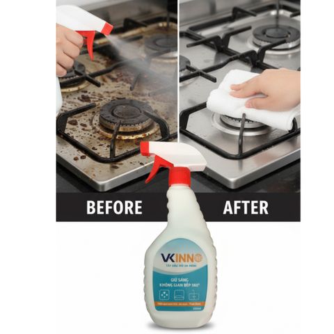 Combo Vệ Sinh Đa Năng VKINNO 500ml - Tẩy Cặn Canxi Vách Kính, Vòi Sen, Bồn Sứ & Tẩy Dầu Mỡ Bếp Gas, Nồi Chiên