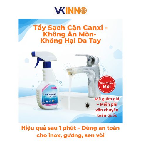 Tẩy Cặn Canxi Bossman 500ml - An Toàn Cho Vòi Sen Cao Cấp, Vách Kính, Không Gây Hại Da Tay, Dễ Dàng Sử Dụng