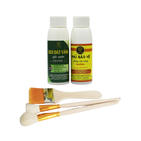 Keo Dát Vàng Gốc Nước 100ml Kèm Chổi Cọ - Phủ Bảo Vệ và Vệ Sinh Dặm Vàng Cho Hoa Quả, Thạch Cao, Giấy Vải, Đồ Da