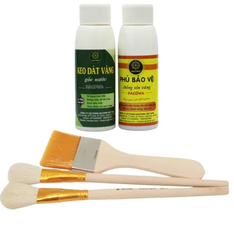 Keo Phủ Dát Vàng Gốc Nước 100ml Kèm Chổi Cọ Vẽ - Chất Liệu Vệ Sinh Cho Hoa Quả, Thạch Cao, Xi Măng, Giấy, Đồ Da