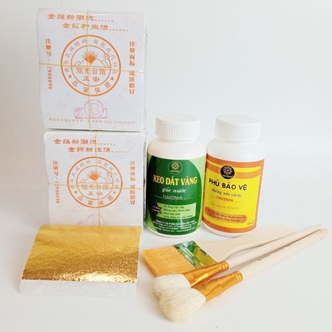 Combo Dát Vàng Dừa Tết - Gói 1000 Lá Vàng 2B Đậm Nhất Kèm Phụ Kiện Chuyên Dụng Cho Trang Trí Hoa Quả