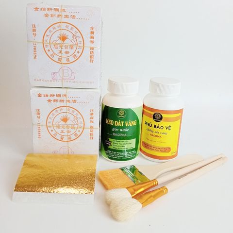 Combo Dát Vàng Dừa Tết - Gói 1000 Lá Vàng 2B Đậm Nhất Kèm Phụ Kiện Chuyên Dụng Cho Trang Trí Hoa Quả