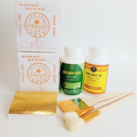 Combo Dát Vàng Dừa Tết - Gói 1000 Lá Vàng 2B Đậm Nhất Kèm Phụ Kiện Chuyên Dụng Cho Trang Trí Hoa Quả