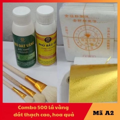 Combo Dát Vàng Gốc Nước 500 Lá Vàng A2 - Phụ Kiện Dán Vàng Cho Hoa Quả, Đồ Da, Giấy Vẽ, Xi Măng