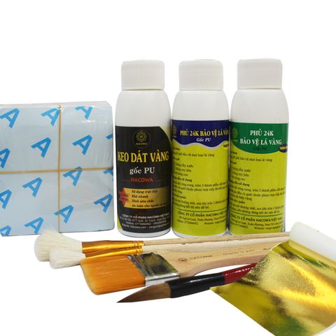 Combo Dát Vàng Gốc PU - 500 Lá Vàng Nhật Kèm Phụ Kiện Dát Vàng Gỗ, Kim Loại, Nhựa, Đá, Thủy Tinh, Gốm Sứ