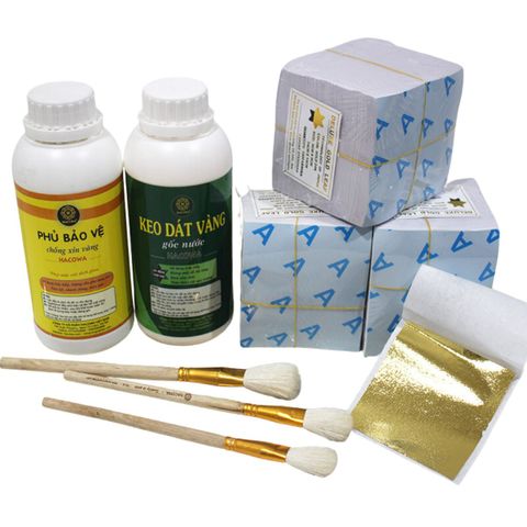 Bộ Combo Dát Vàng Gốc Nước - 3000 Lá Vàng Nhật & Phụ Kiện Dát Hoa Quả, Dừa Tết - Đồ Nghệ Thuật Trang Trí Duy Nhất