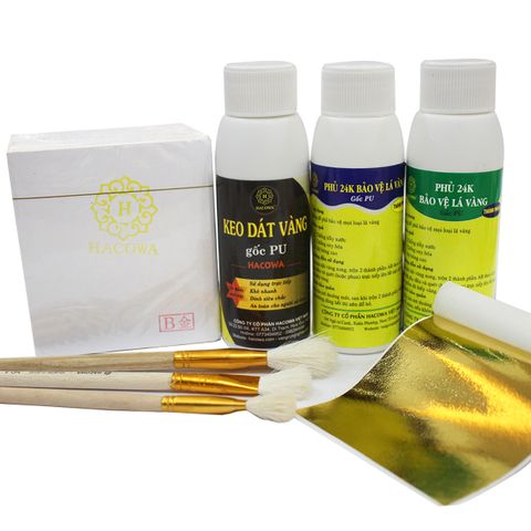 Combo Dát Vàng Gốc PU - 500 Lá Vàng B Giòn Hacowa Kèm Phụ Kiện Dát Vàng Trên Gỗ, Kim Loại, Nhựa, Đá, Thủy Tinh, Gốm Sứ