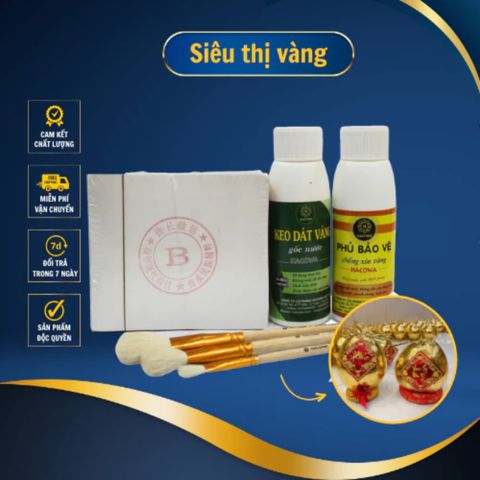 Combo Dát Vàng Gốc Nước B Kim - Bộ Dụng Cụ Dát Vàng Siêu Rẻ với 500 Lá Vàng, Keo, Phủ Bóng và Chổi Vẽ, Dụng Cụ Nghệ Thuật