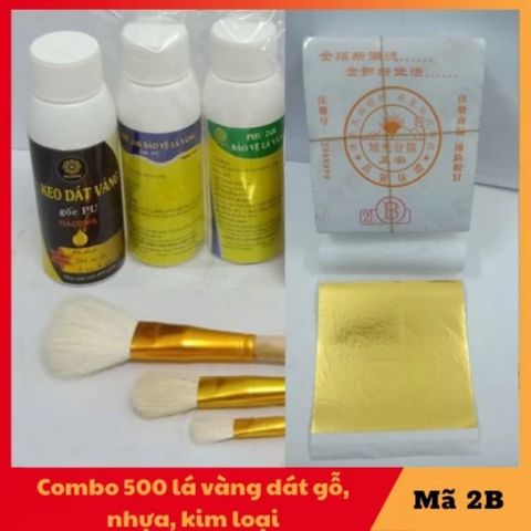 Combo Dát Vàng Gốc PU - 500 Lá Vàng 2B Đậm Màu Kèm Phụ Kiện - Dát Vàng Trên Gỗ, Kim Loại, Thủy Tinh, Gốm Sứ