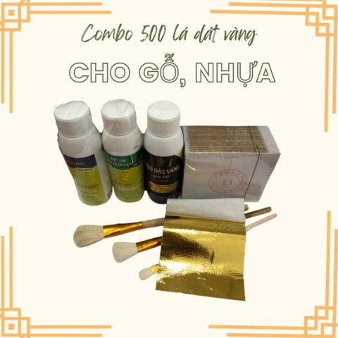 Combo Dát Vàng Mini - 500 Lá Vàng B Kim & Keo Gốc PU 100ml Cho Người Mới - Phù Hợp Dát Gỗ, Kim Loại, Nhựa, Đá, Gốm Sứ