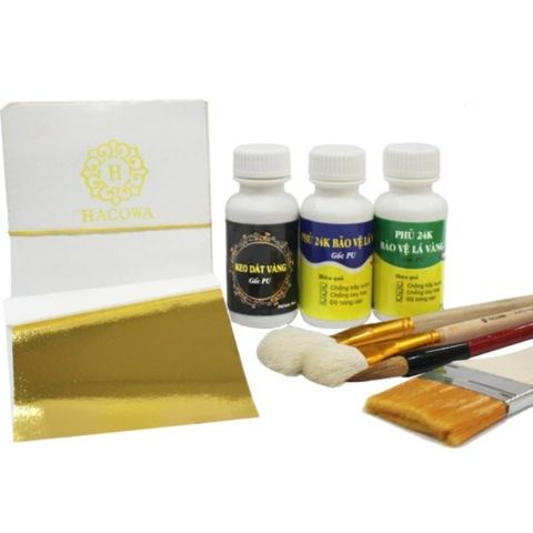Bộ Combo 100 Lá Dát Vàng Mini - Keo Dát Vàng, Bút Vẽ, Chổi Vệ Sinh Cho Gỗ, Kim Loại, Nhựa, Đá, Thủy Tinh, Gốm Sứ