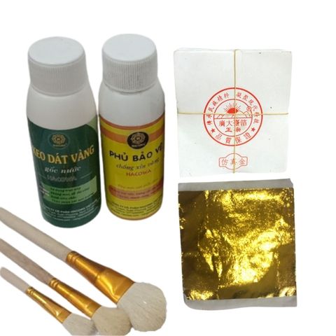 Combo Dát Vàng Gốc Nước 500 Lá Vàng B Giòn Hào Quang - Bộ Phụ Kiện Dát Vàng Hoa Quả, Thạch Cao, Xi Măng