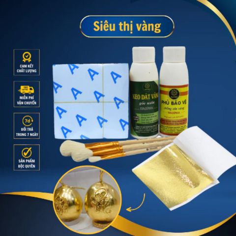 Combo Dát Vàng Gốc Nước - 500 Lá Vàng Nhật Siêu Bóng Đẹp Với Phụ Kiện Dùng Dát Vàng Hoa Quả, Đồ Nghệ Thuật Tết