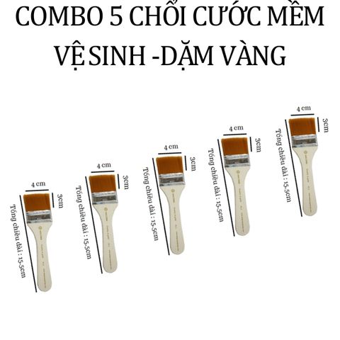 Combo 5 Chổi Cước Mềm Đầu Vuông 4cm - Dụng Cụ Vệ Sinh & Dặm Vàng Chất Lượng Cao, Dễ Sử Dụng và Tái Sử Dụng